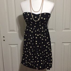 SALE STRAPLESS DARK BLUE / BLACK DRESS POLKADOT